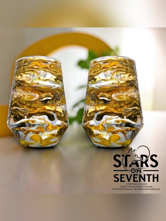Hand Crafted Other - (2) 17oz ​Tiger Iron Prism Resin Geometric Wine Set of 2